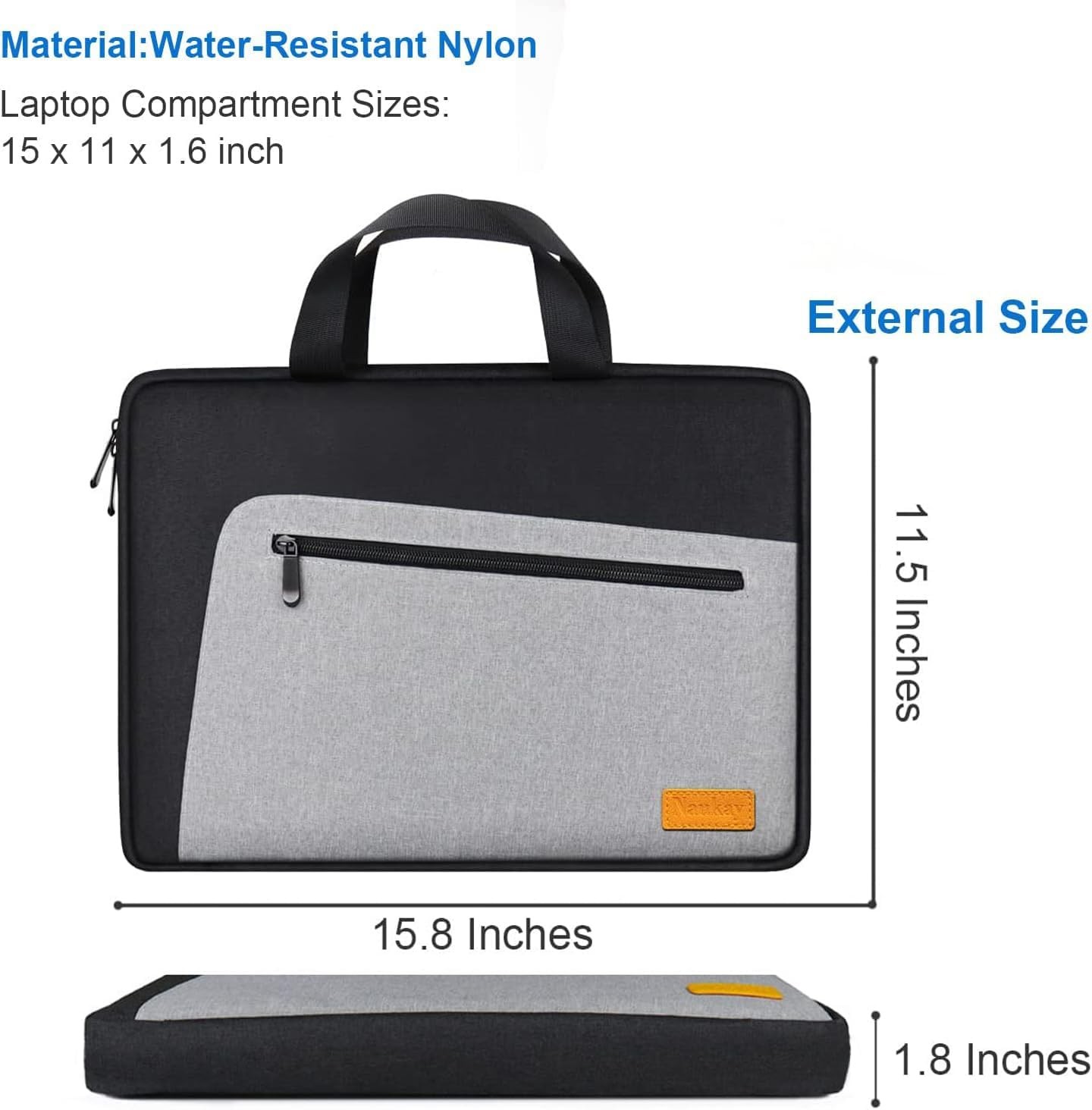 Shockproof Water Resistant 15.6 Inch Laptop Sleeve Briefcase Carrying Bag Black/