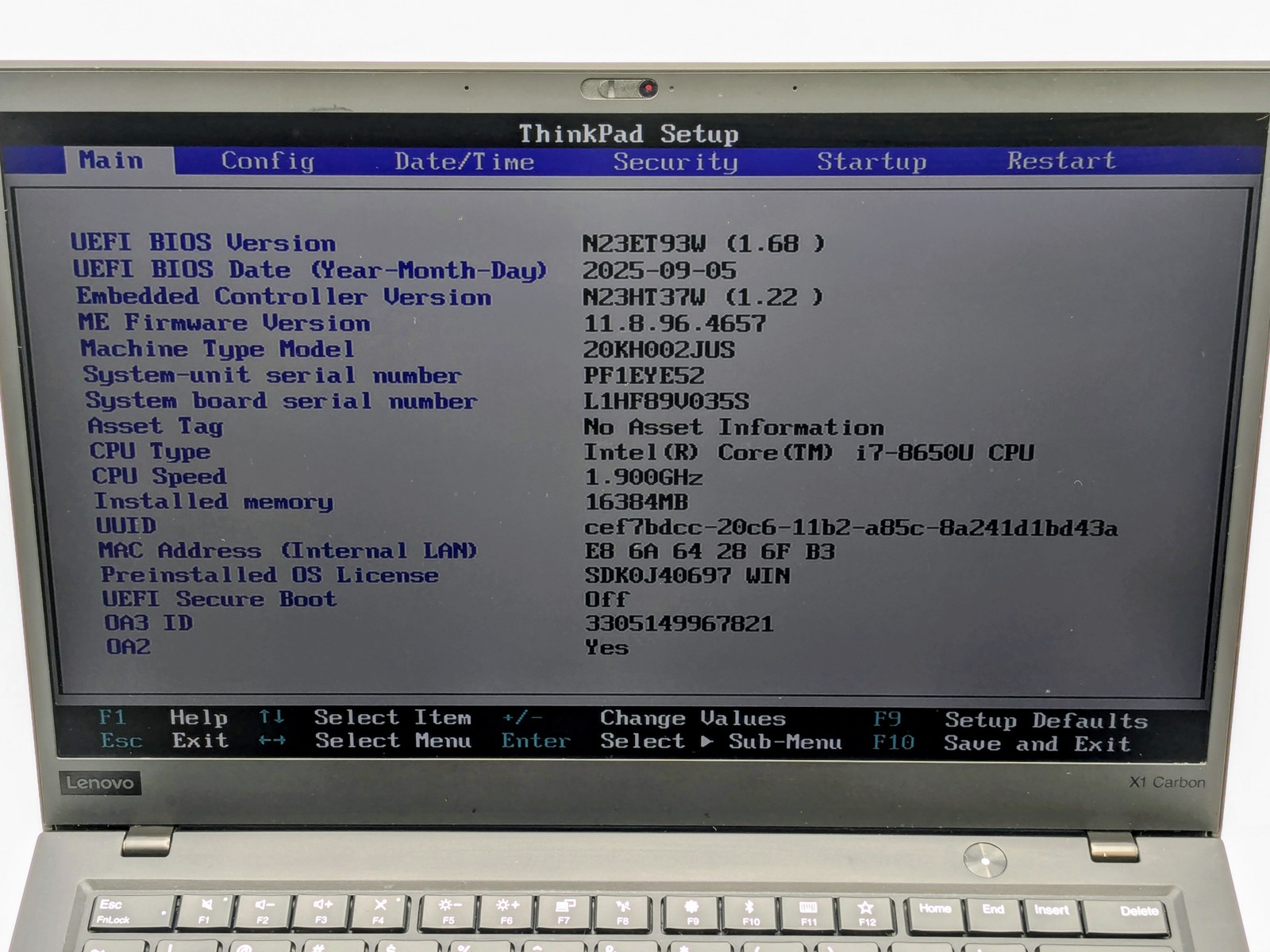 Lenovo ThinkPad X1 Carbon 6th Gen 14″ FHD I7-8650U 256GB SSD 16GB W11P *READ*