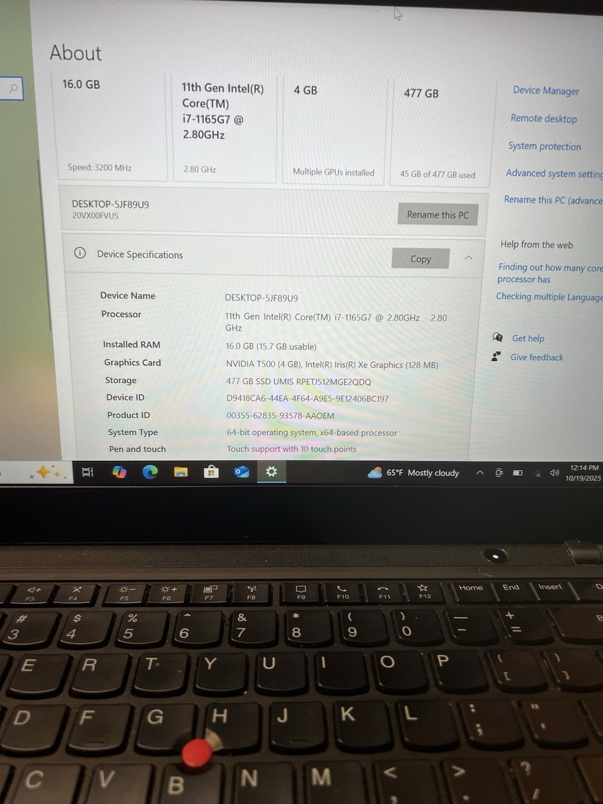 Lenovo ThinkPad P14s Gen 2 14″ FHD i7-1165G7 16GB RAM 477GBSSD NVIDIA T500 Win10