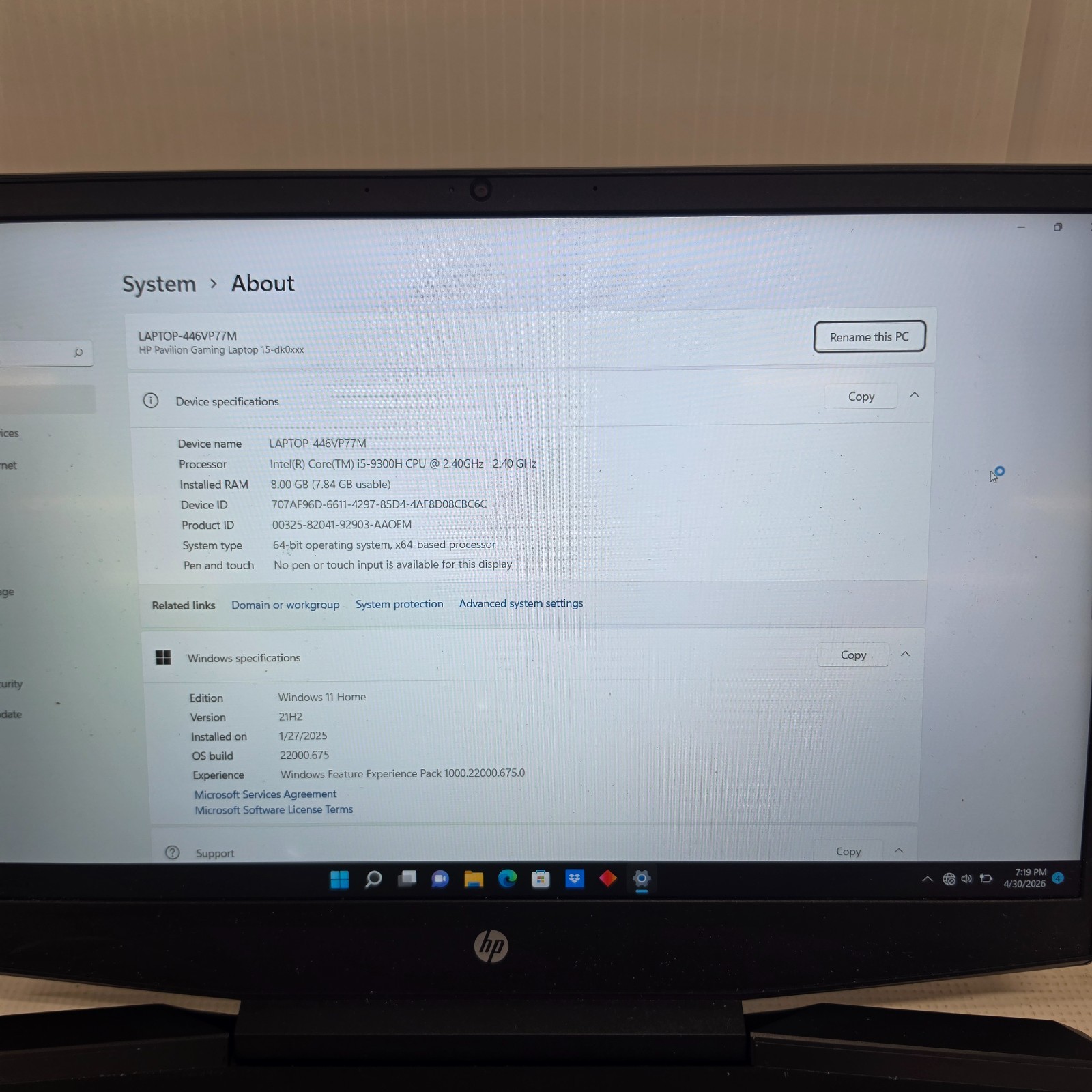 HP Pavilion Gaming Laptop 15-dk0056wm GTX 1650 (needs new battery & charger)