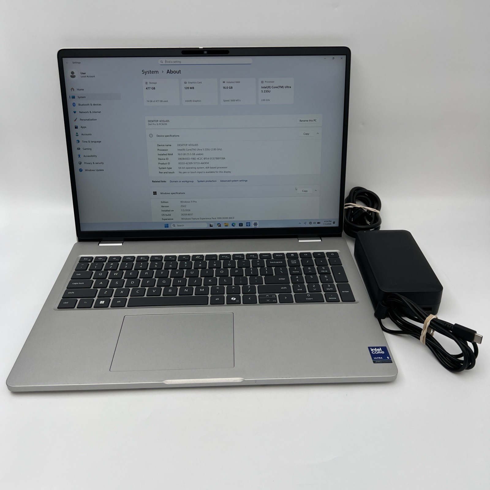 Dell Pro 16″ PC16250 Core Ultra 5 235U 16GB 512GB SSD W11P – Used Condition