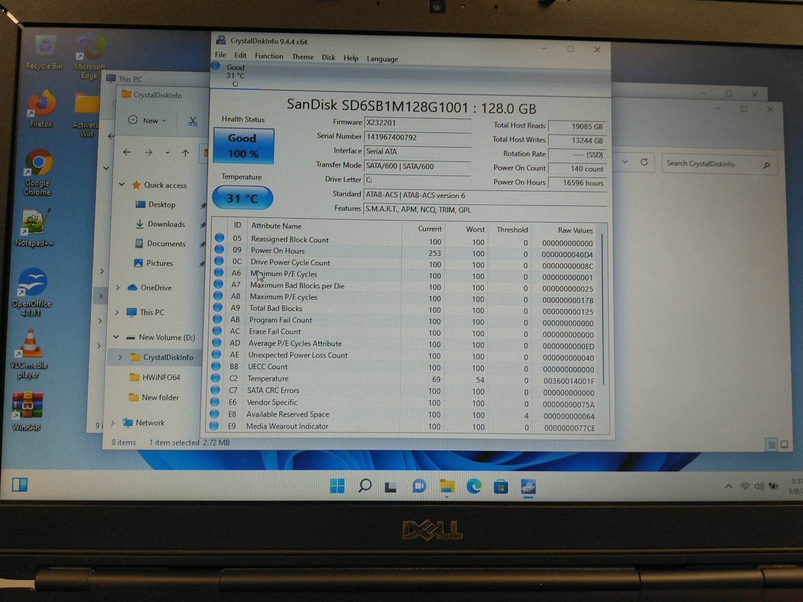 Dell latitude E5530 15.6” i5-3210M 2.5ghz 8gb ram 128gb ssd w11p charger FSYQFS1