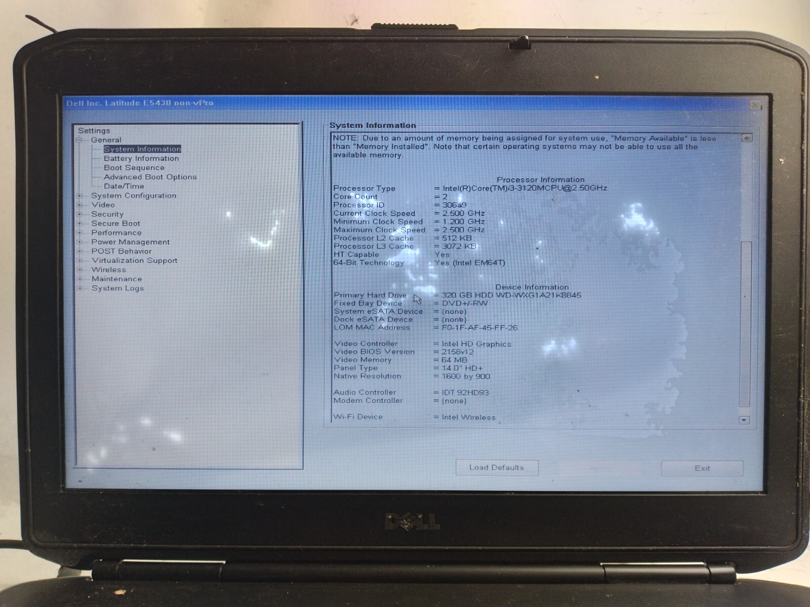 Dell Latitude E5430 w/i3-3120M, 4GB RAM, 320GB HDD, 14″ Laptop for Parts #2251