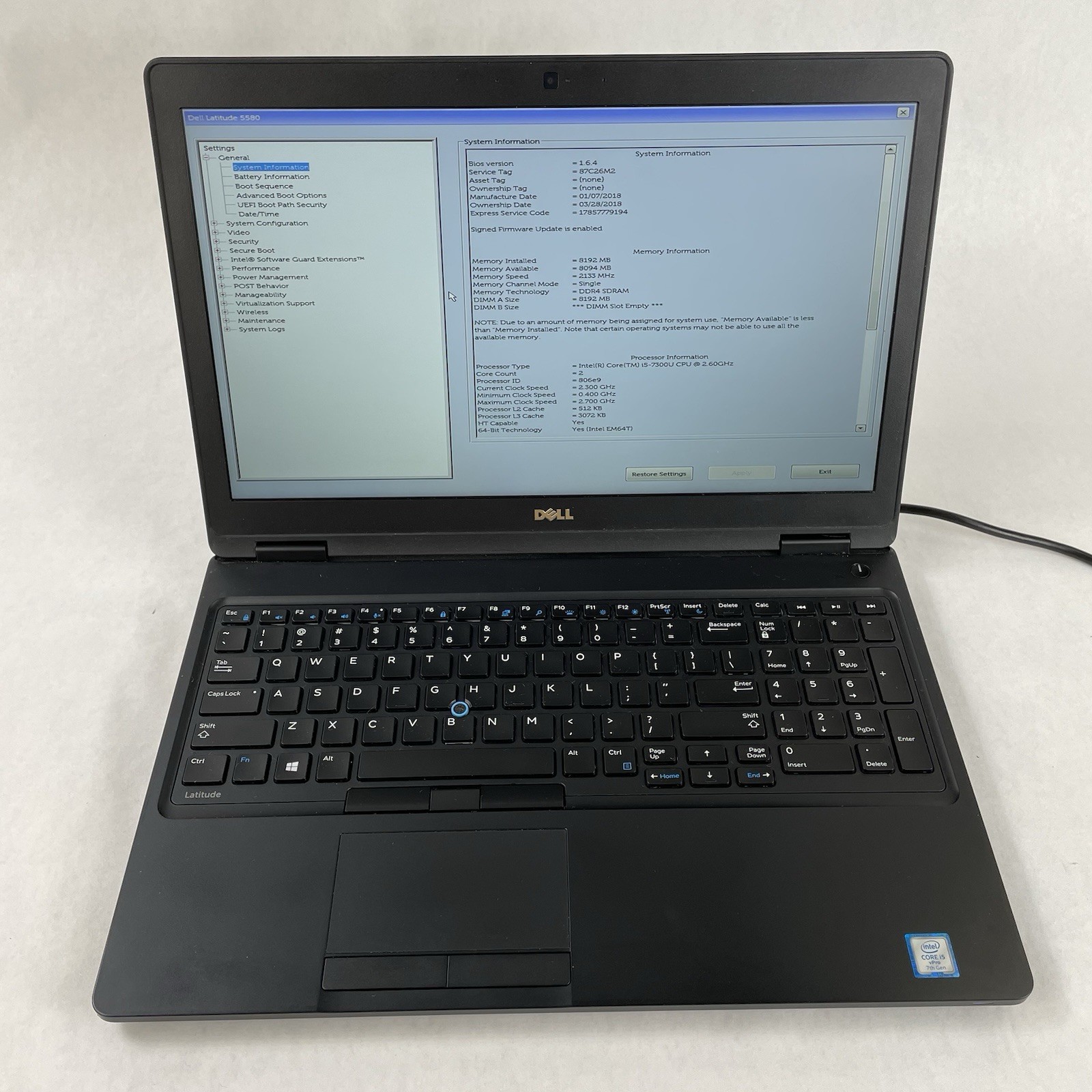 Dell Latitude 5580 15.6″ i5-7300U 2.60 GHz 8 GB RAM No SSD No OS – Bad Edge