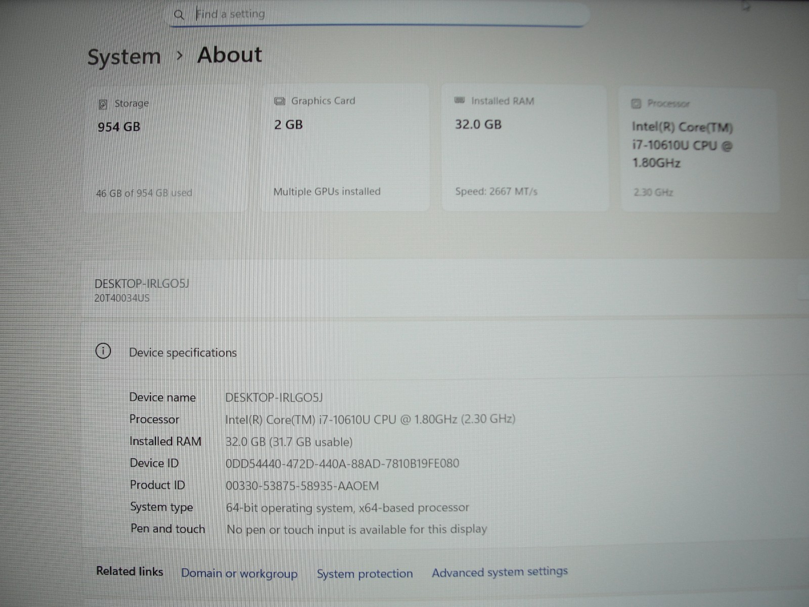 Lenovo ThinkPad P15s Gen 1 15.6″FHD i7-10610U 1.8GHZ 32GB RAM 1TB SSD NV P520+PA