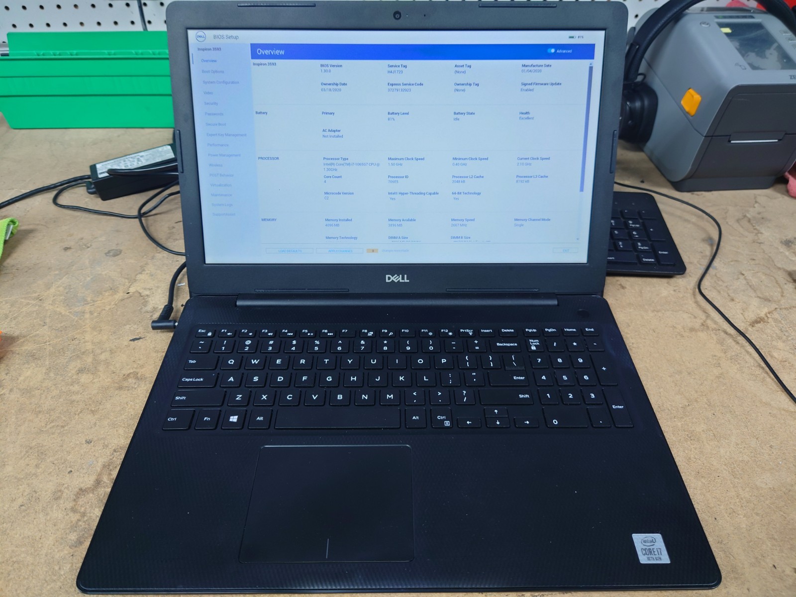 Dell Inspiron 3593 15.6″ FHD i7-1065G7 4GB RAM No OS/SSD
