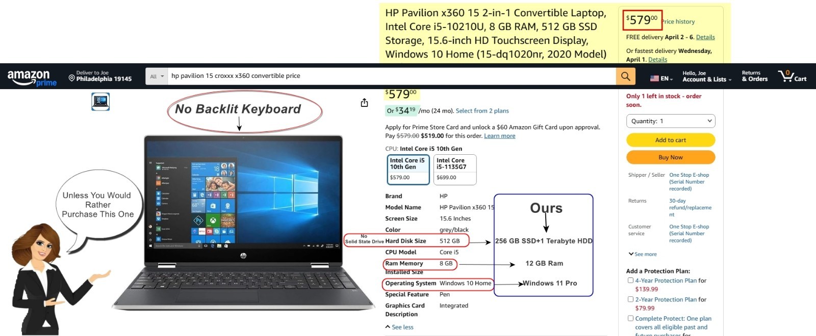 HP Pavilion X360 15″ Windows 11 Pro 12GB i3 8th Gen@2.20GHz 256SSD+1 TerabyteHDD