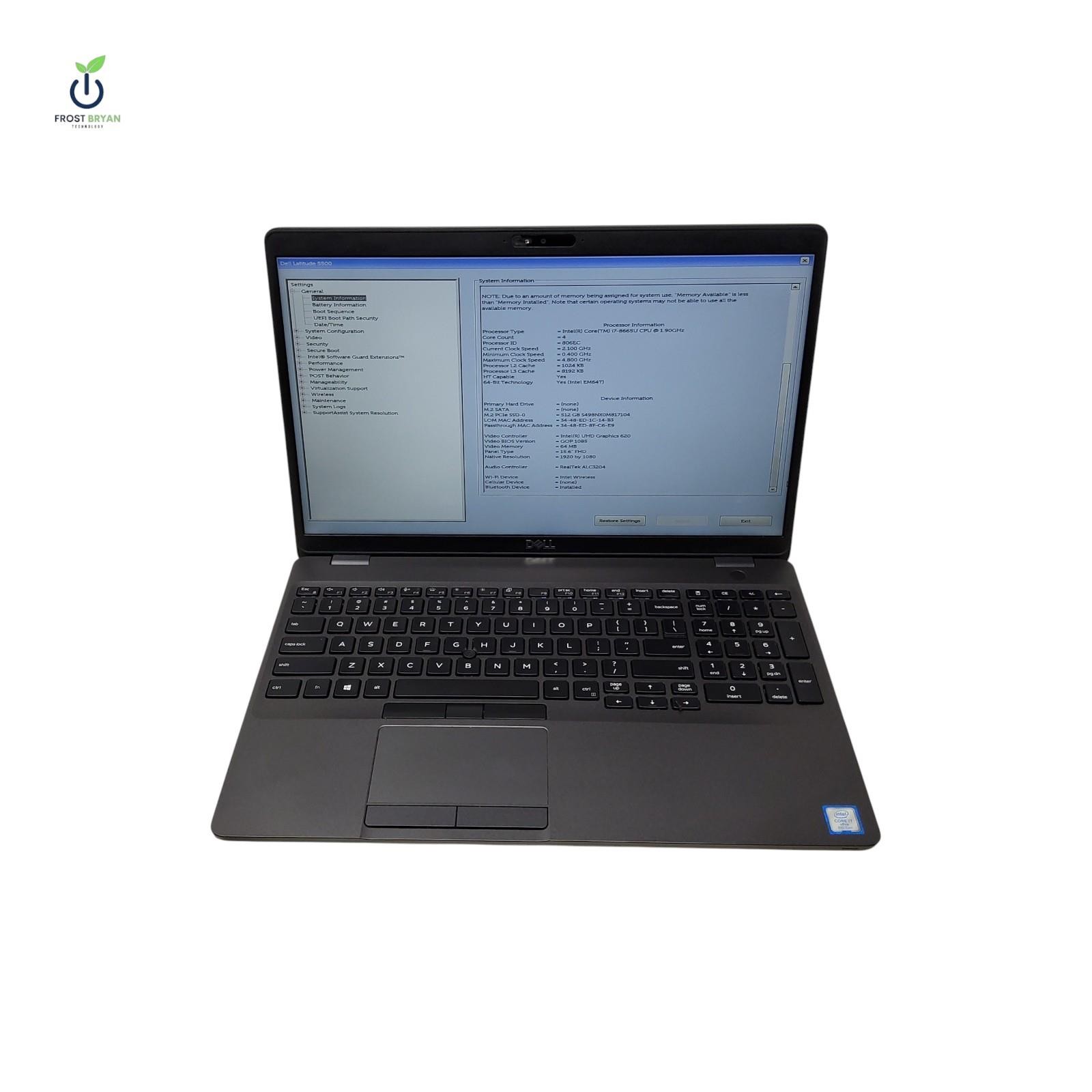 DELL LATITUDE 5500 Laptop i7-8665u@1.90GHz 16GB 512GB No OS Grade C [READ]
