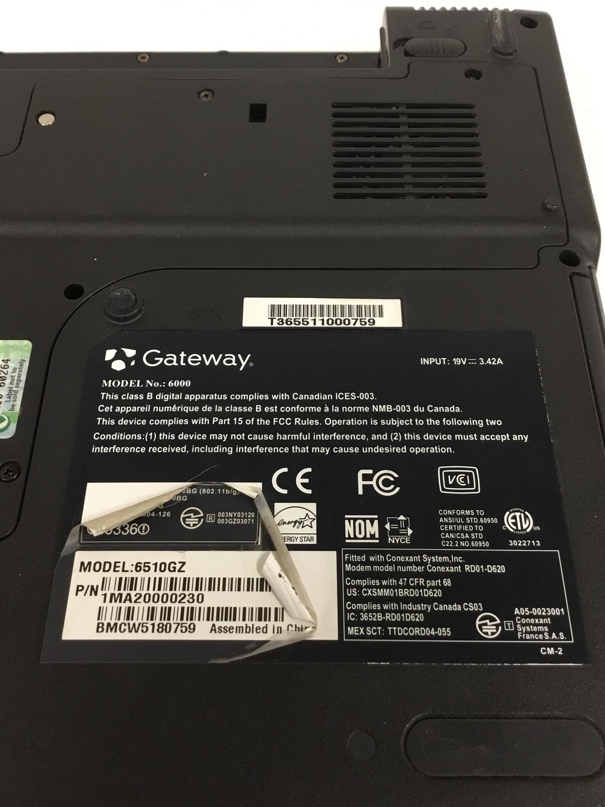 GATEWAY 6000 6510GZ Pentium M 1.6GHz 15.4″ Laptop w/80GB HD, 512MB Ram, DVDRW