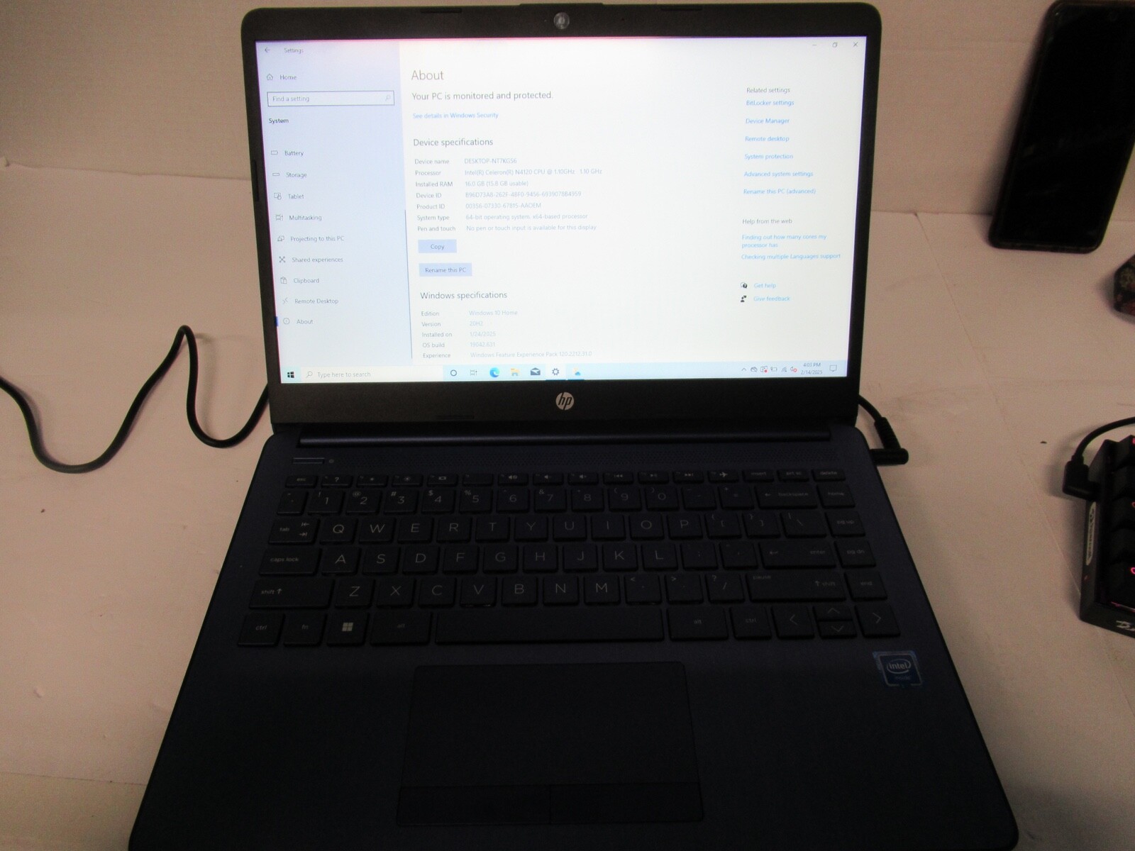 HP 14-DQ0055DX 14″ Celeron N4120 1.1GHz 16GB RAM,64GB SSD Intel UHD Graphics 600