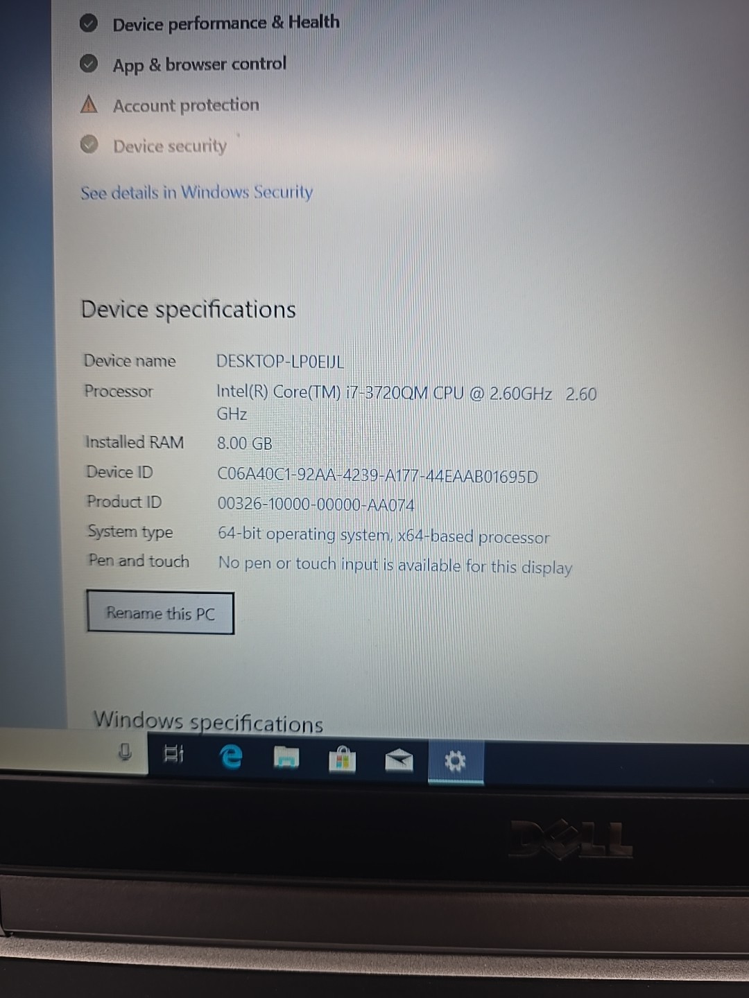 Windows 7 Dell Latitude E6530, Core i7-3720QM8GB RAM 120GB No Power Supply