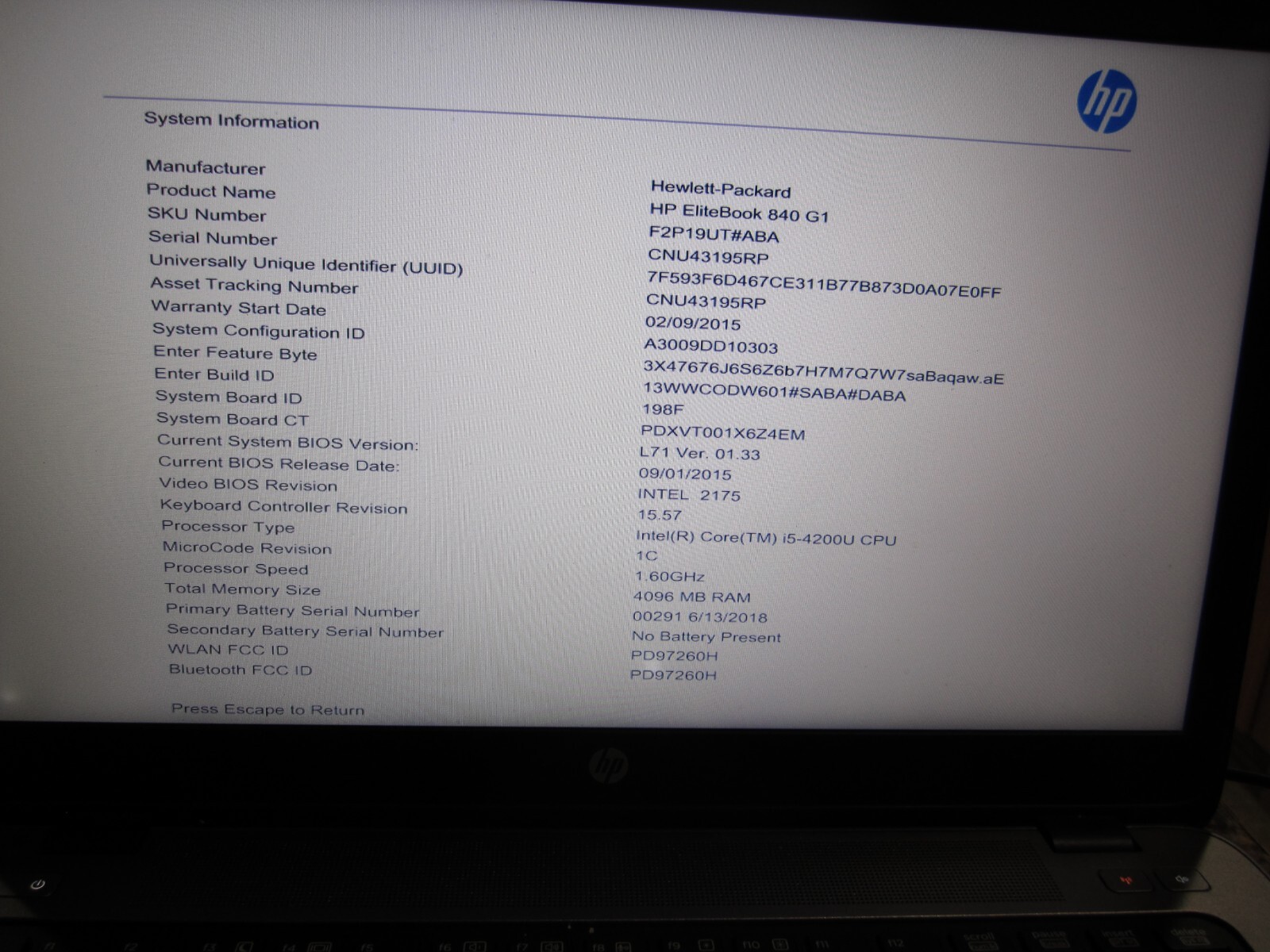 HP EliteBook 840 G1 Laptop Core i5 1.6 GHz 4GB RAM NEW 128GB SSD Win 10 Pro