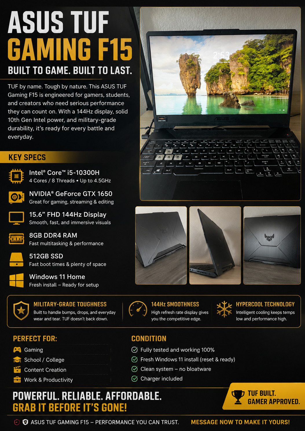 ASUS TUF F15 Gaming Laptop | Smooth 144Hz Screen | Excellent Performance