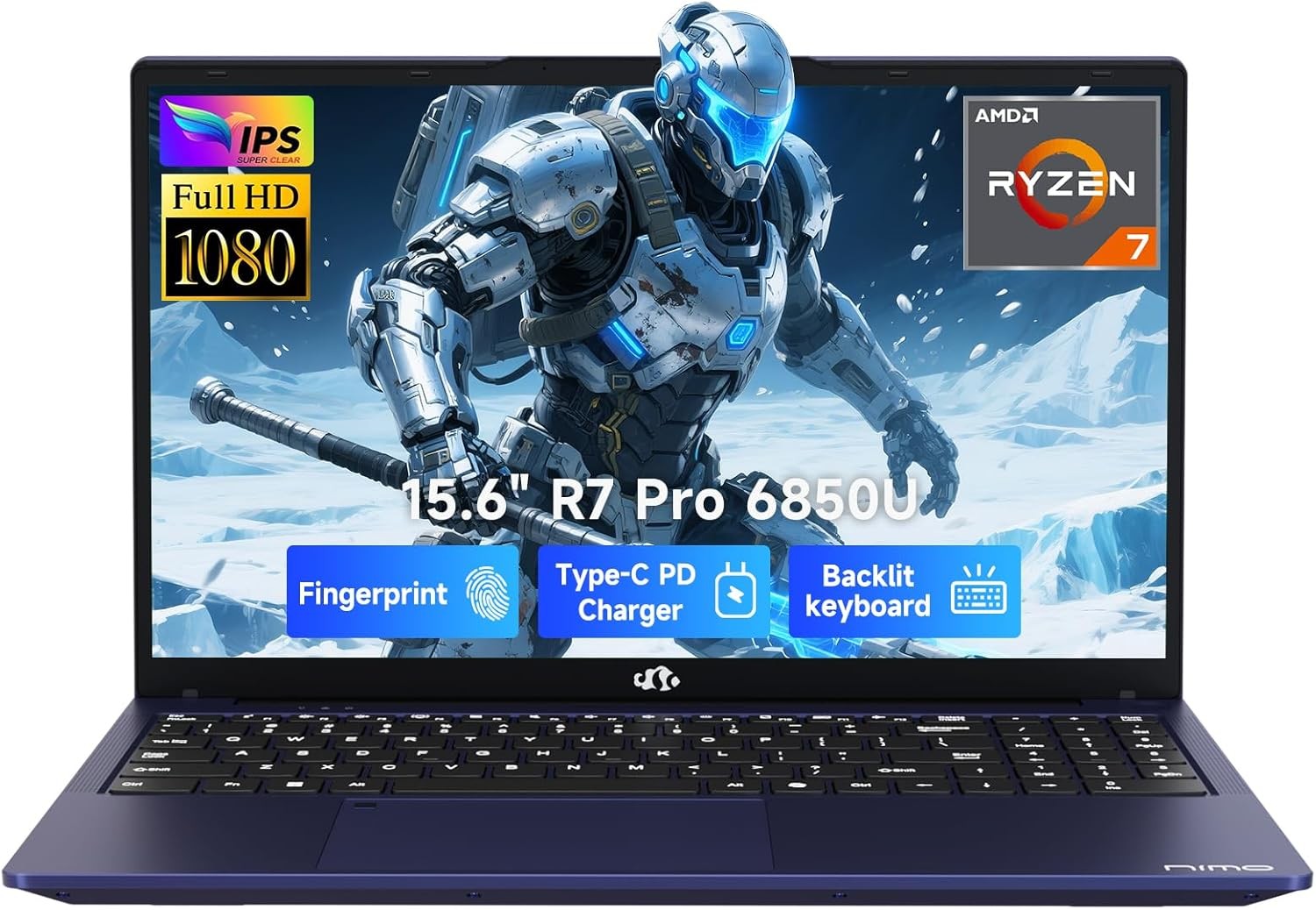 NIMO 15.6″ Gaming Laptop 8 Cores AMD Ryzen 7 Pro 6850U 16GB LPDDR5 RAM 512GB SSD