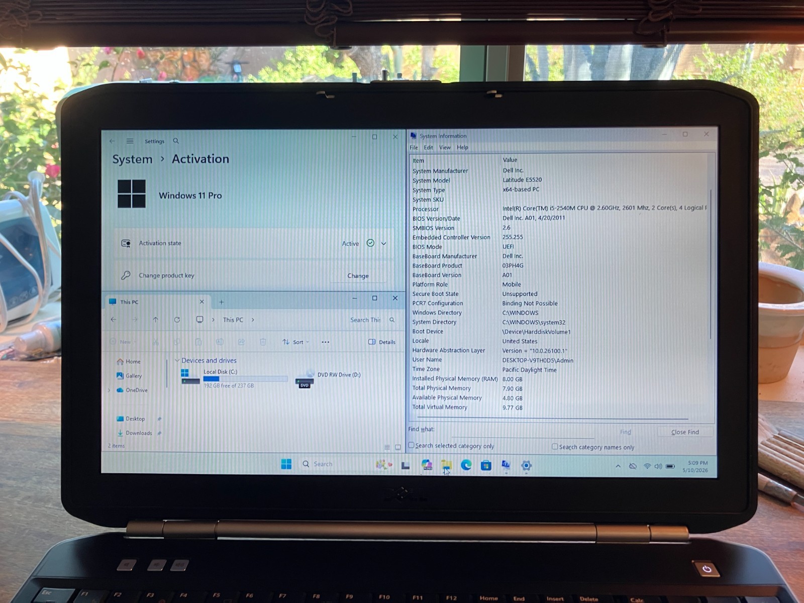 Dell Latitude E5520 14″ Laptop Intel i5 2.6GHz 8GB RAM 240GB SSD Win 11 Pro Wifi