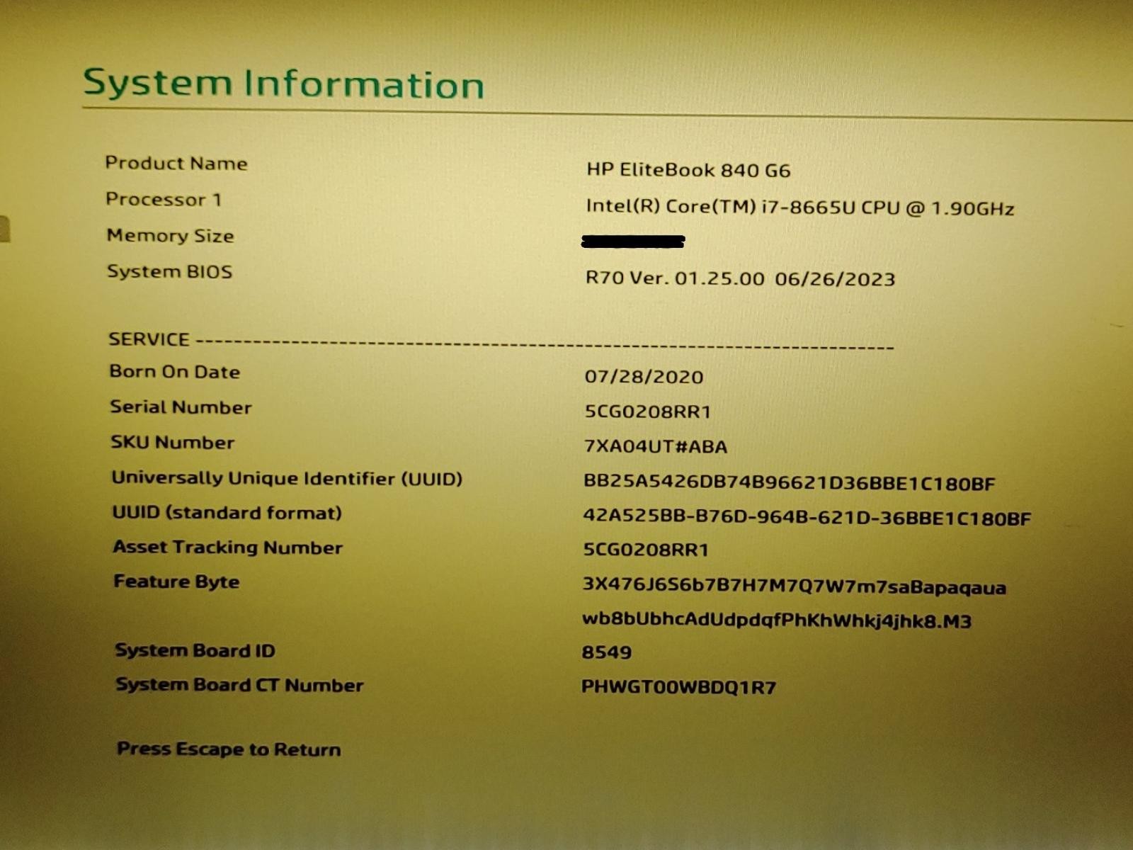 HP EliteBook 840 G6 14″ Intel i7-8665U *NO RAM/SSD/OS/AC* **YELLOW SCREEN**
