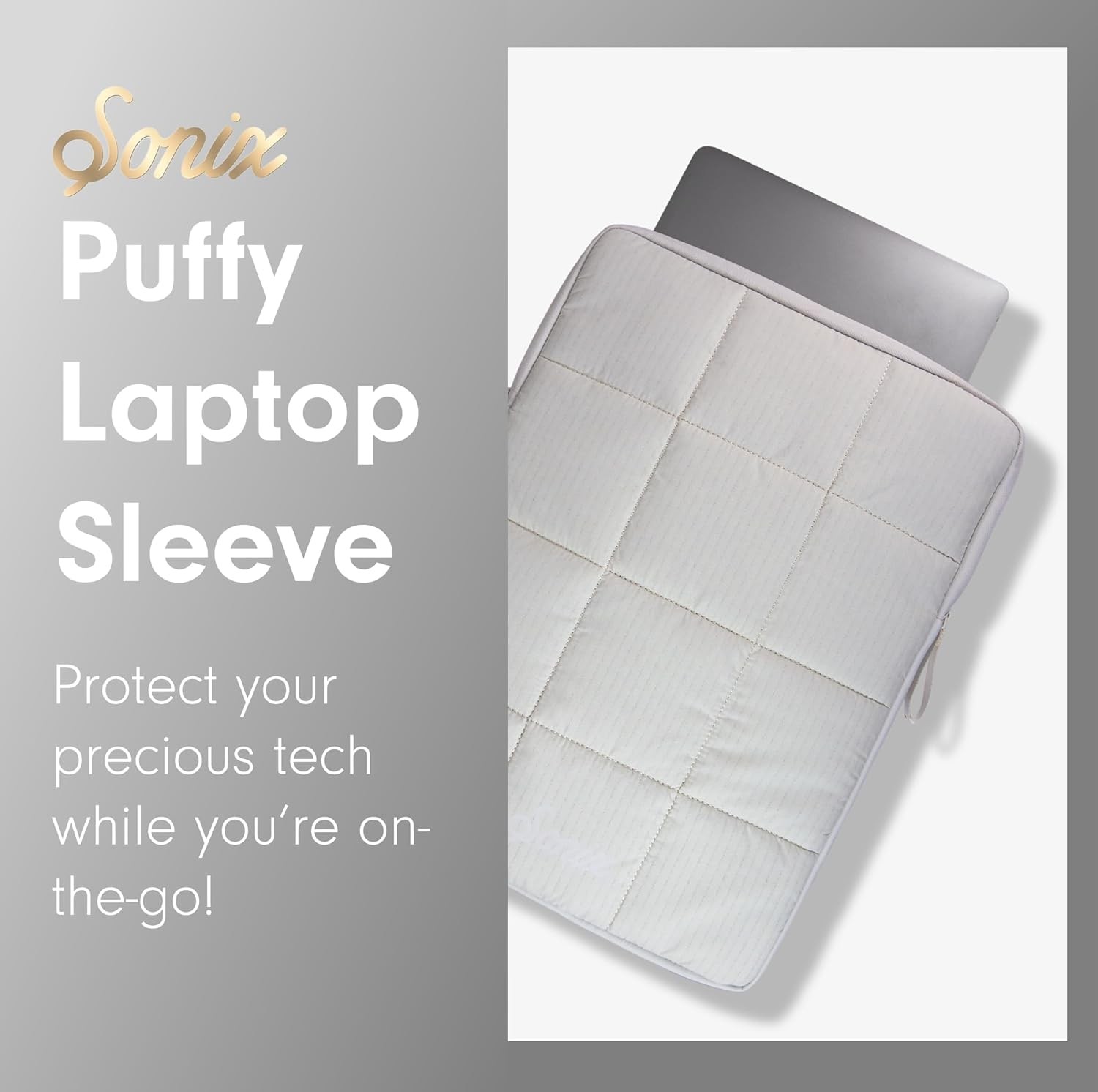 Sleeve for 15-16 Inch Laptop, Quilted Pillow Puffer Carrying Case, Ivory