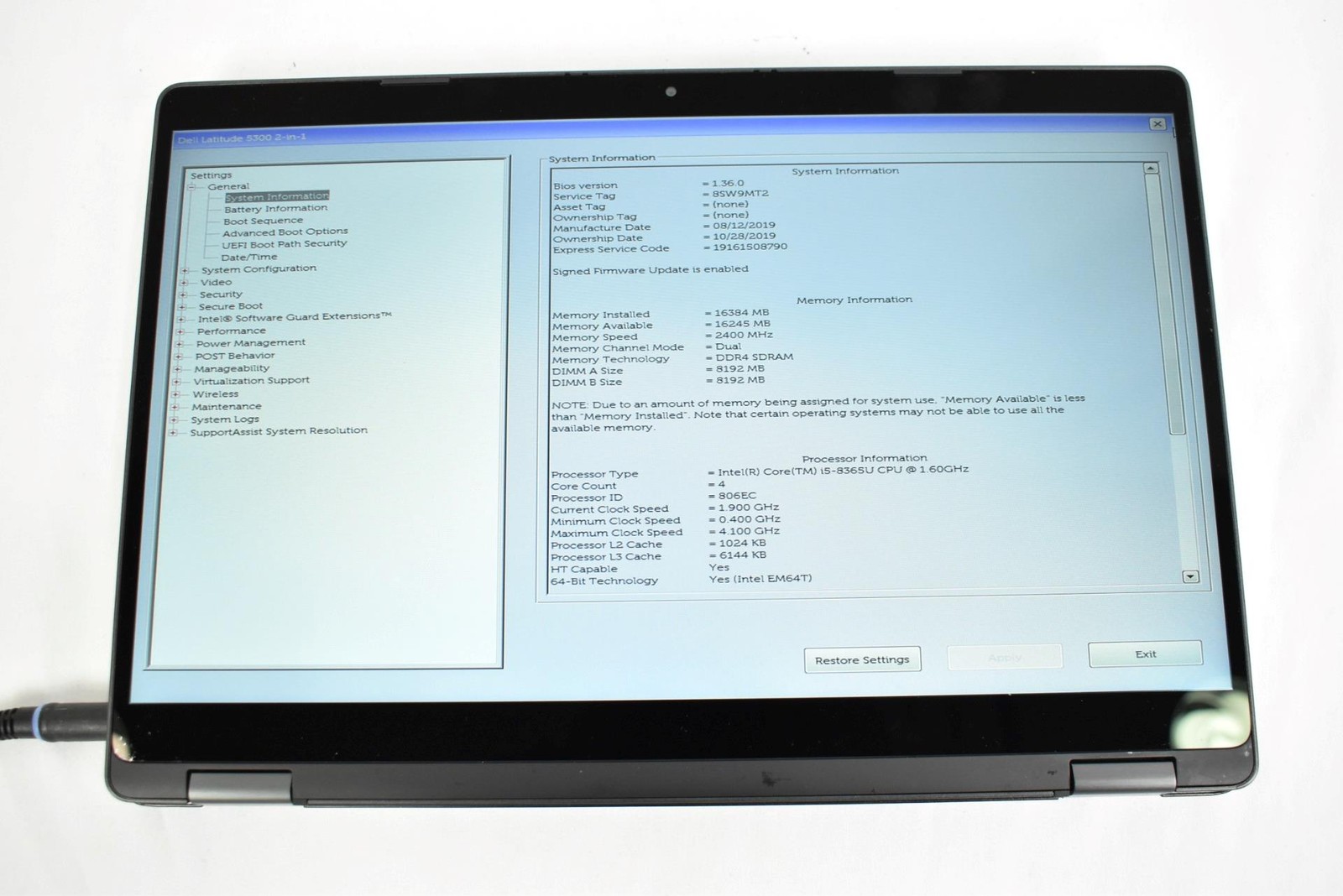 Dell Latitude 5300 2-in-1 Laptop i5-8365U 1.6GHz 16GB 256GB No OS *See Details*