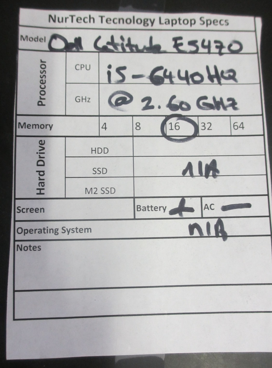 Dell Latitude E5470 i5-6440HQ 2.60GHz 16GB Laptop [No HDD/OS/AC]