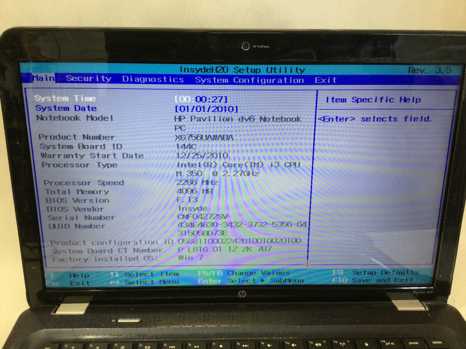 HP PAVILION DV6 – BOOTS TO BIOS – INTEL I3 M350 – 4GB RAM – READ DESCRIPTION -BB