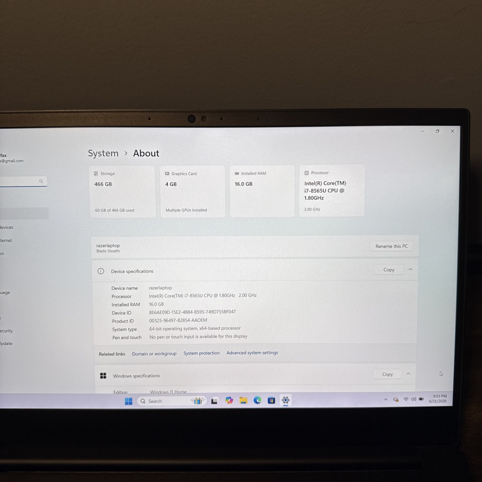Razer Blade Stealth RZ09-0281 13.3″ i7-8565U 16GB RAM 500GB SSD GeForce MX150