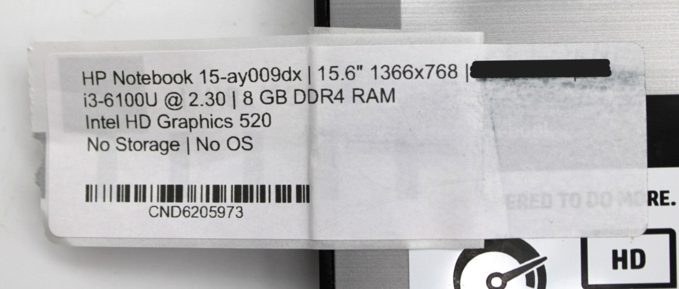 HP 15-ay009dx i3-6400U@2.30GHz 8GB DDR4 NO STORAGE OR OS *USED/TESTED*