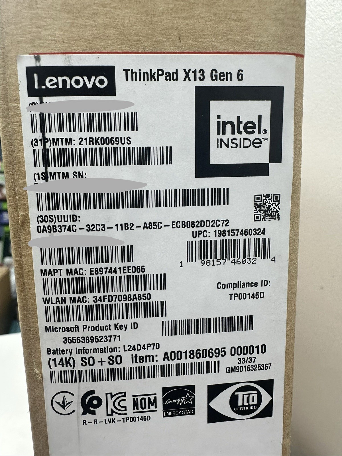 Lenovo ThinkPad X13 Gen 6 21RK0069US Intel Core Ultra 5, 16GB,512GB New Sealed