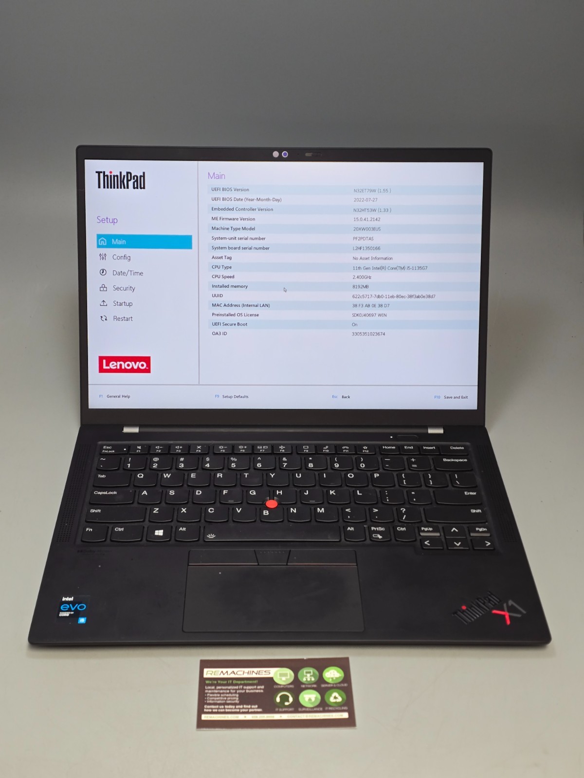 Lenovo ThinkPad X1 Carbon 9th Gen Core i5-1135G7 8GB RAM NO SSD *READ!!**