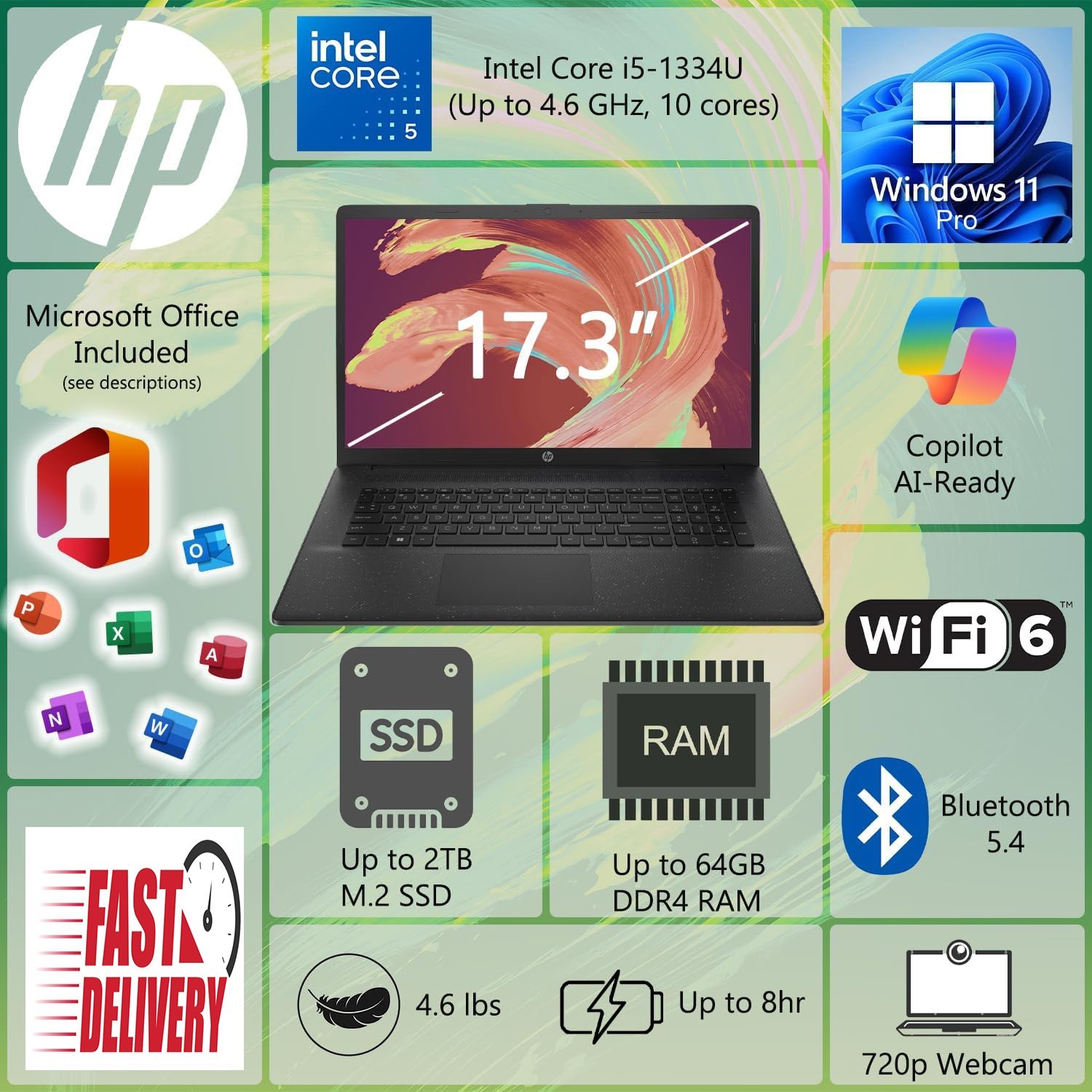 🔥 NEW🔥 HP Laptop 17.3 Intel i5 Upto 64GB RAM & 2TB SSD W11Pro OFFICE Lifetime