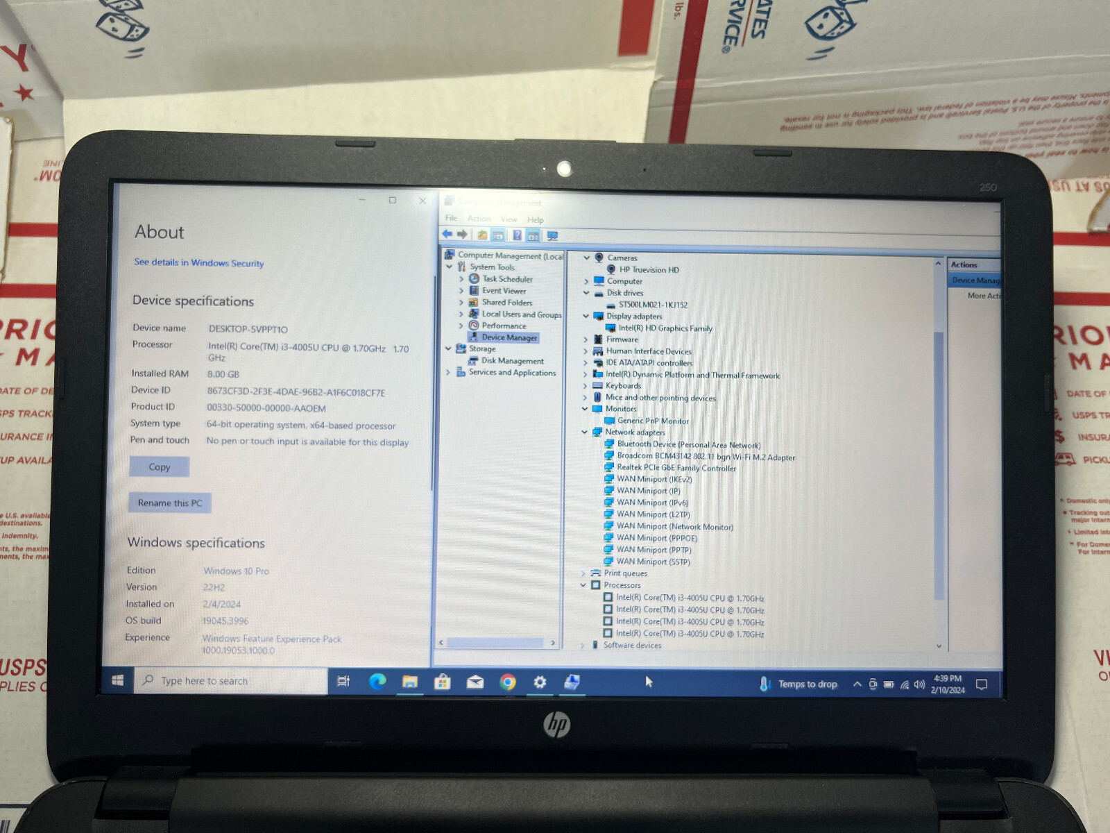 HP Notebook 250 G4 Intel Core i3-4005U 1.70GHz – 15.6″ – 8GB RAM – 500GB HDD