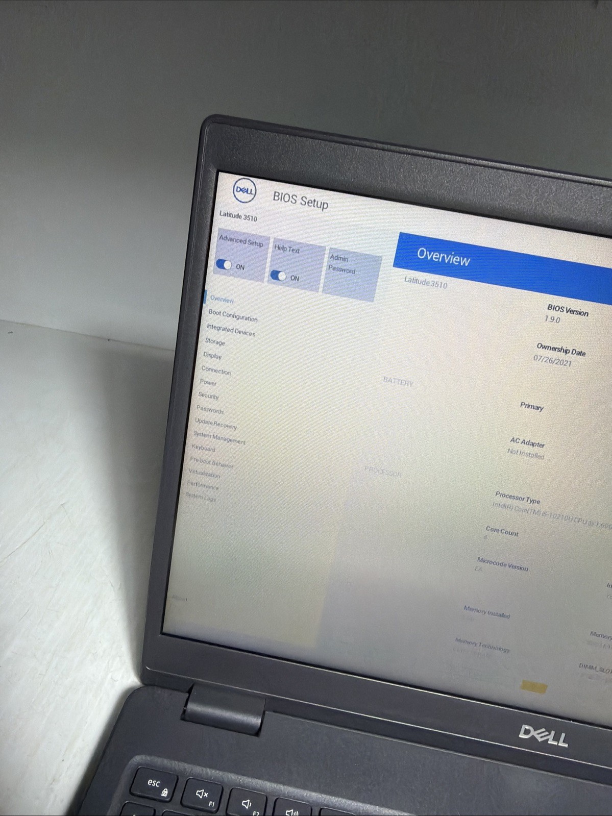 Dell Latitude 3510 15″ Laptop i5-10210U 8gb Ram No Drives Boots Bios No P/S