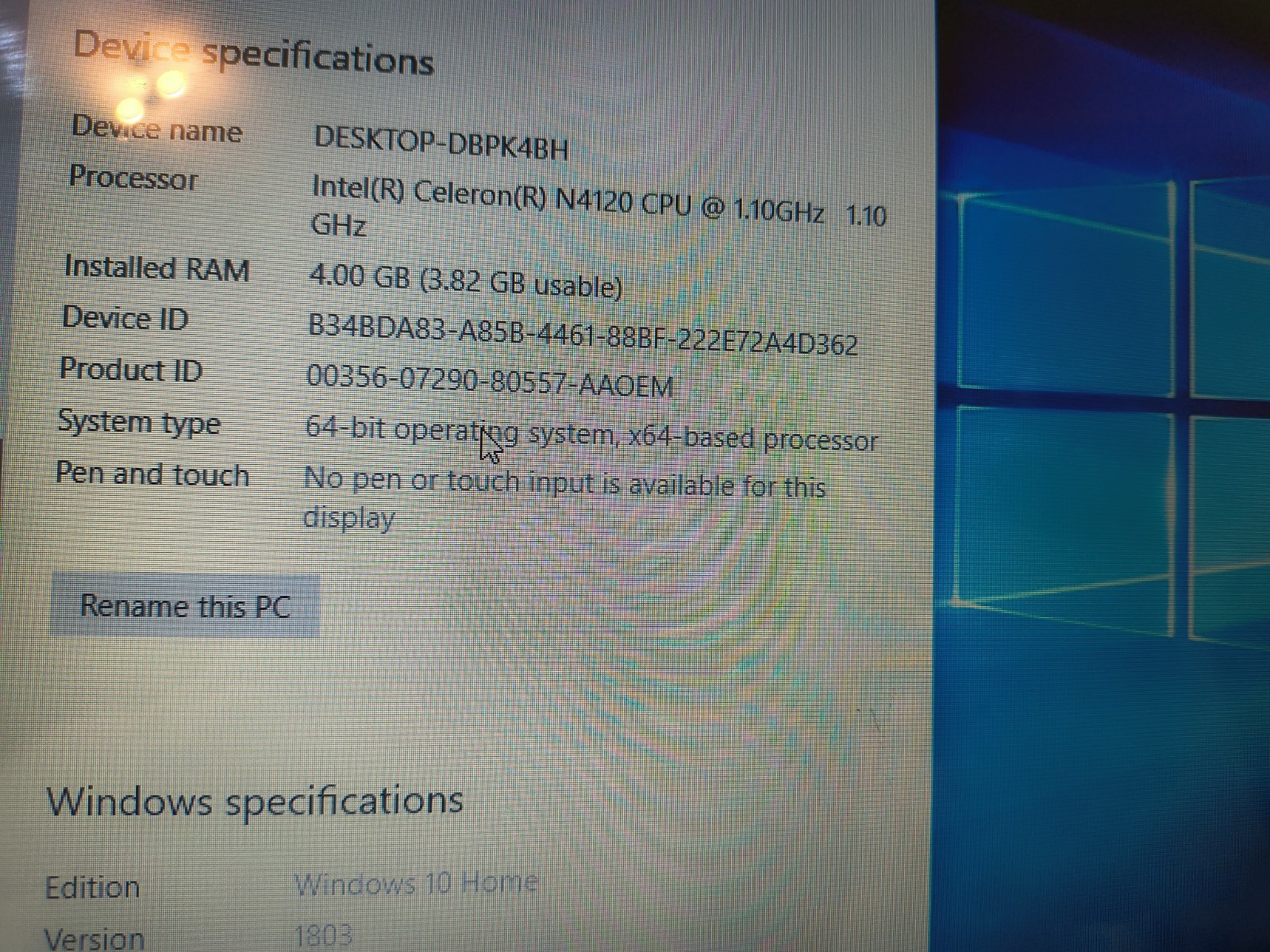 HP 14-dq0051dx Intel Celeron N4120, 4GB RAM, 64GB SSD, Win10 with charger