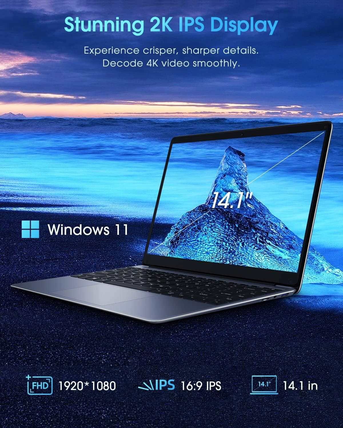 CHUWI 14.1” Laptop Computer PC Windows 11 Home PC 2.8GHz 8GB 256GB HD WIFI