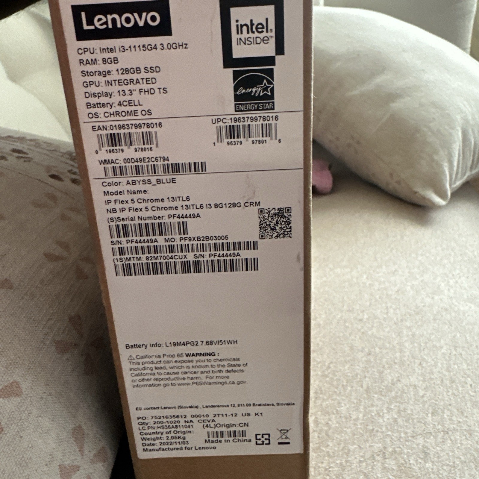 Lenovo Flex 5 Chromebook 13ITL6 i3-1115G4 8GB 128GB SSD 13.3″ Touch Blue