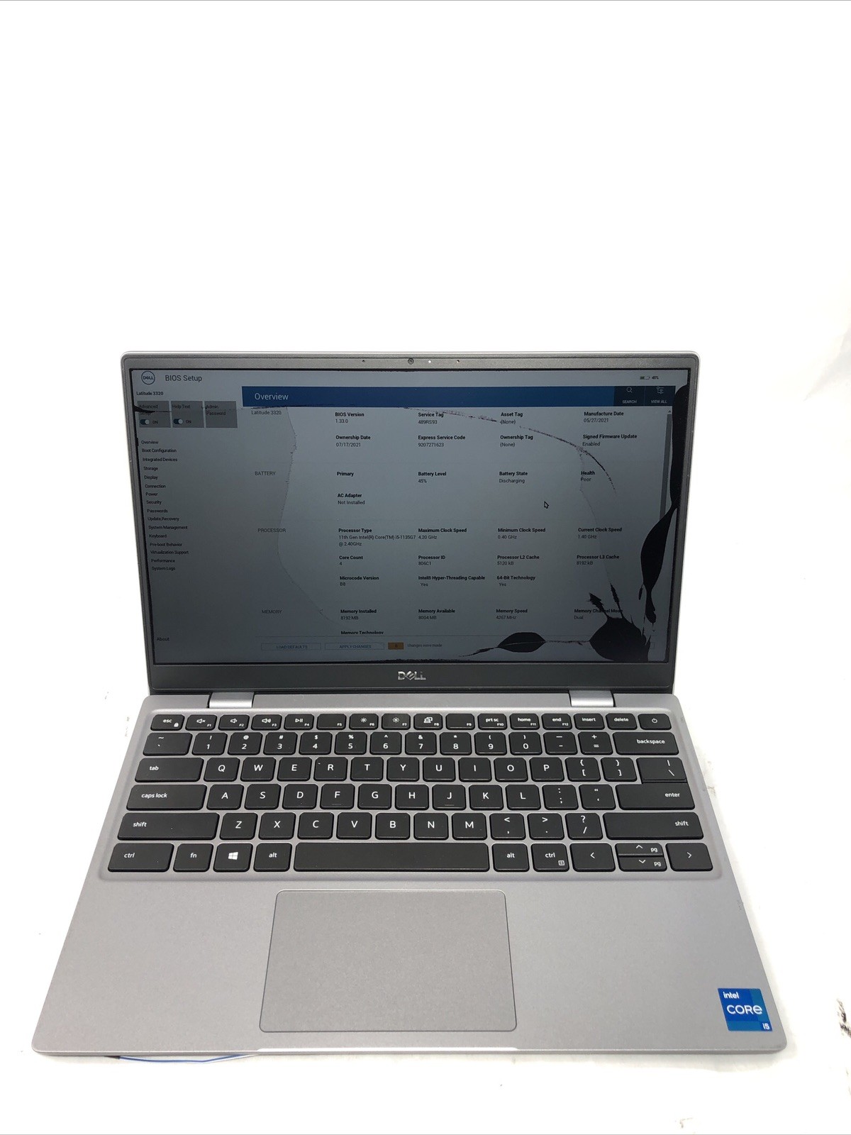 Dell Latitude 3320, Intel Core i5-1135G7 @2.40Ghz, 8GB RAM, NO SSD/OS, FOR PARTS