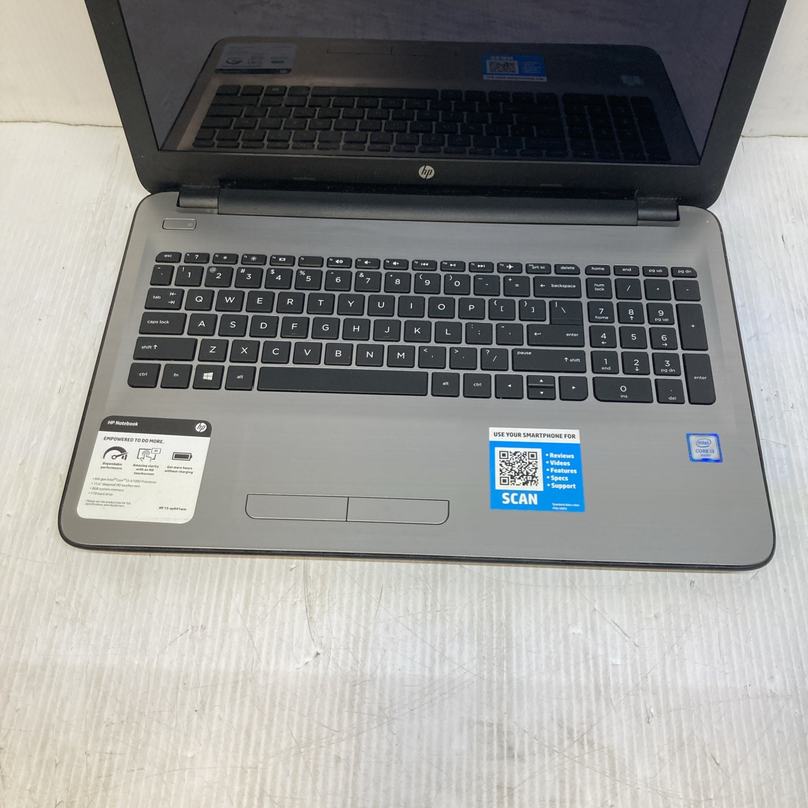 HP Notebook 15 Intel Core i3-6100U 2.3GHz no RAM/ HDD boot to BIOS