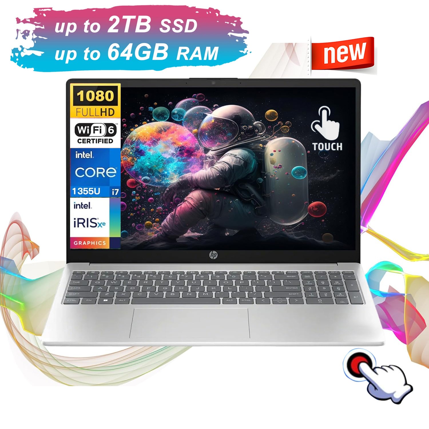 2025 HP 15.6″FHD Touch Laptop,10-Core i7-1355U 5GHZ UpTo 64GB RAM 2TB SSD Win 11