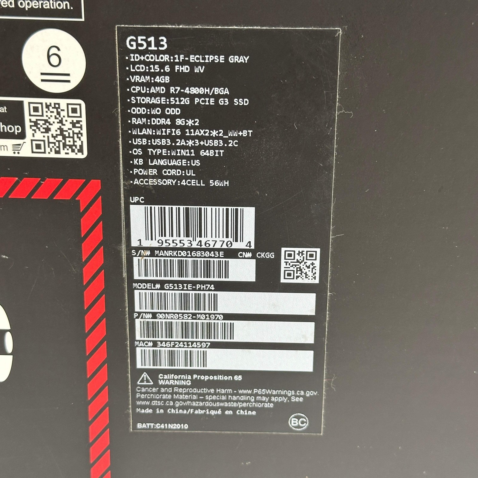 Asus Rog strix G513 Ryzen 7 4800H 2.9GHz 16GB RAM 512GB SSD GeForce RTX 3050 Ti