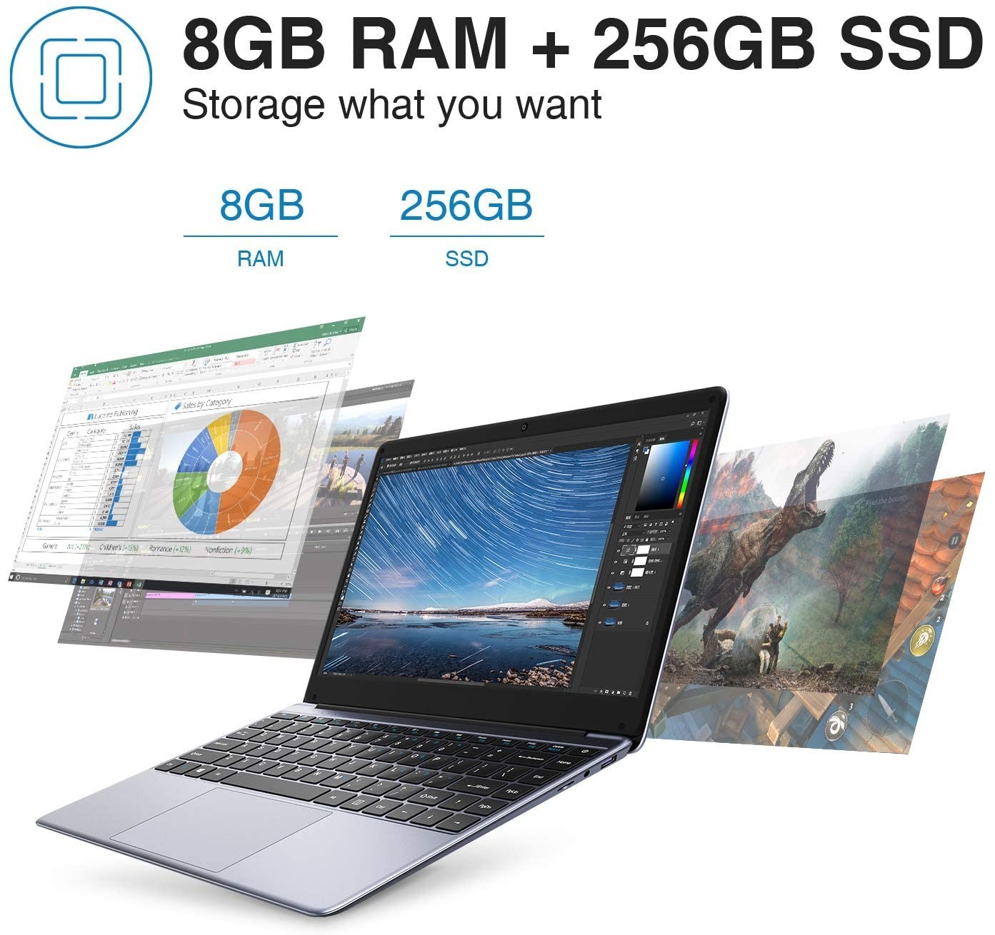CHUWI – 14.1″ Laptop – Intel Celeron 2.8GH- 8GB Memory – 256GB SSD – HDMI Silver