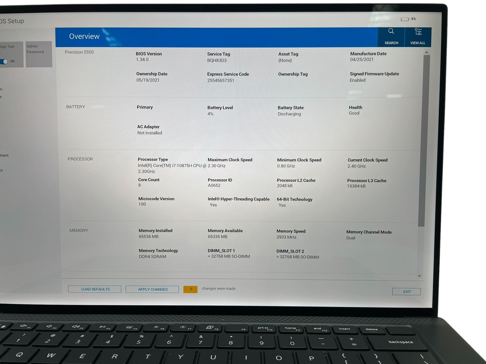 Dell Precision 5560 15″ – i7 2.3GHz – 64GB RAM – 512GB SSD – Grade D