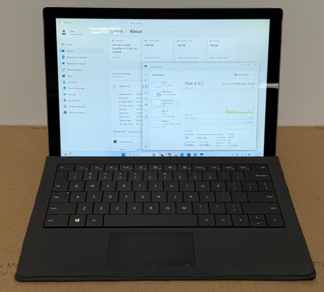 Surface Pro 7+ i5-1135G7 2.40Ghz 8GB M2-256SSD