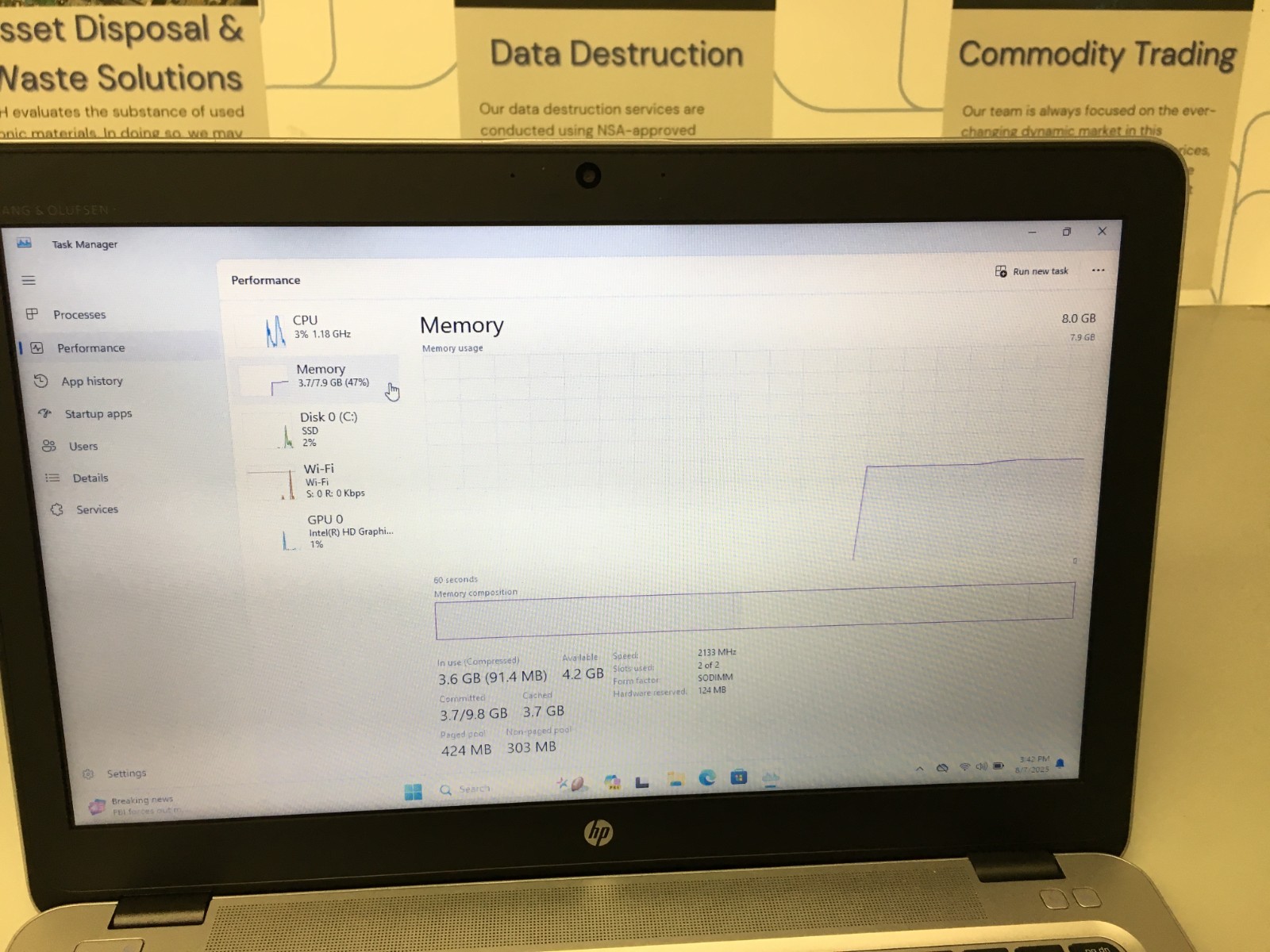HP Elitebook 850 G3 15.6″ Core i5 6th gen 2.30Ghz 8GB RAM 256GB SSD WIN 11 PRO