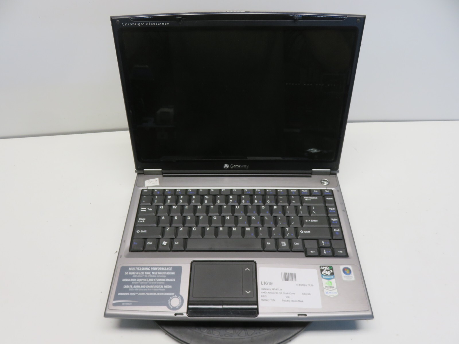 Gateway W340UA Laptop AMD Athlon 64 x2 512MB Ram No HDD or Battery