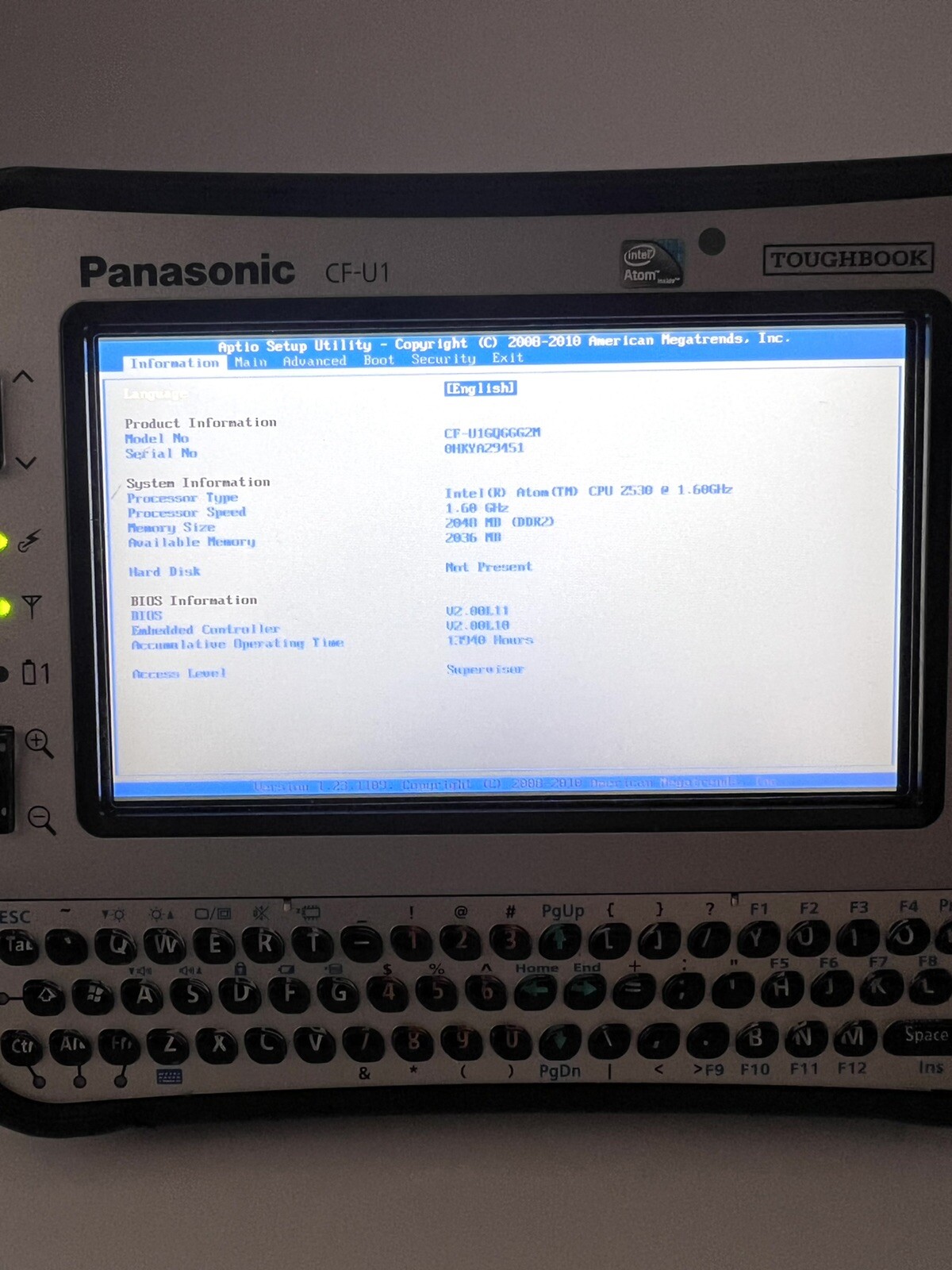 Panasonic CF-U1 5.6″ Atom Z530 1.6GHz 2GB No HDD Toughbook (A2516)