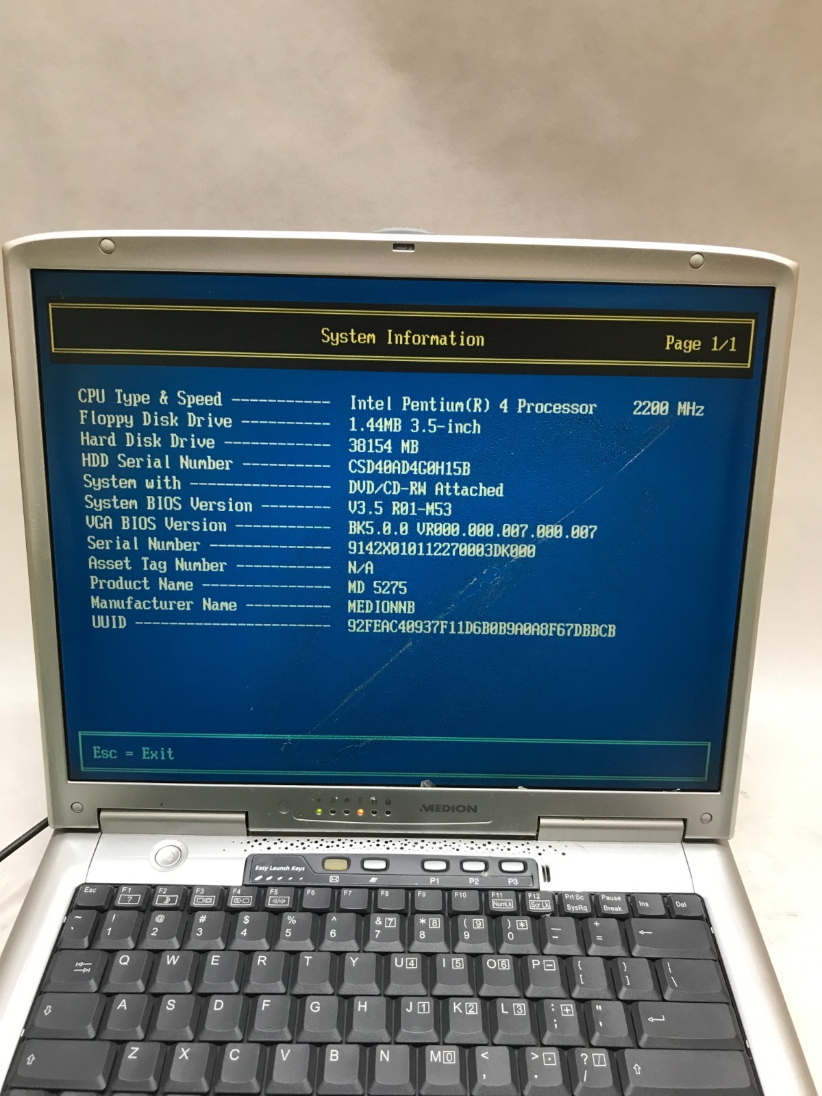 Medion MD 5275 15″ Intel Pentium 4 512MB RAM NO HDD/OS For Parts READ DESC! – DW