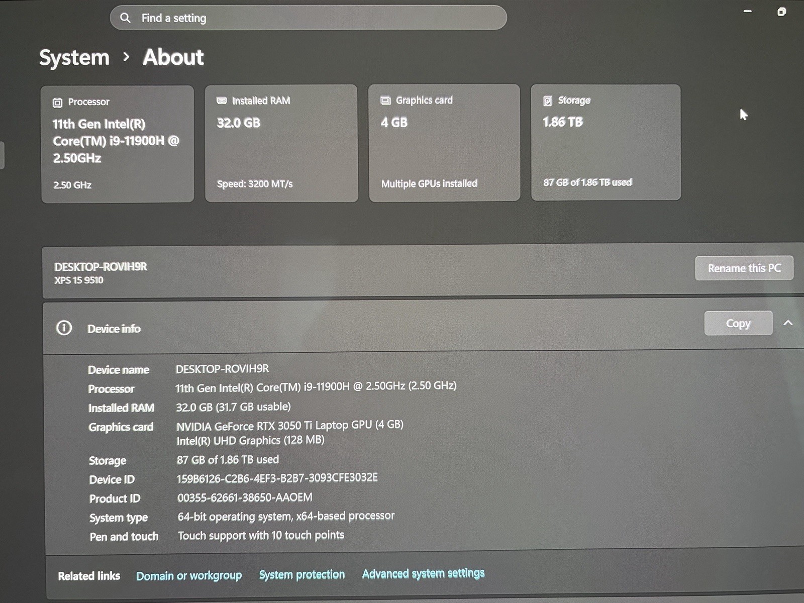 Dell XPS 9510 15.6″ (2TB SSD, Intel Core i9-11900H, 32GB RAM, RTX 3050 Ti)