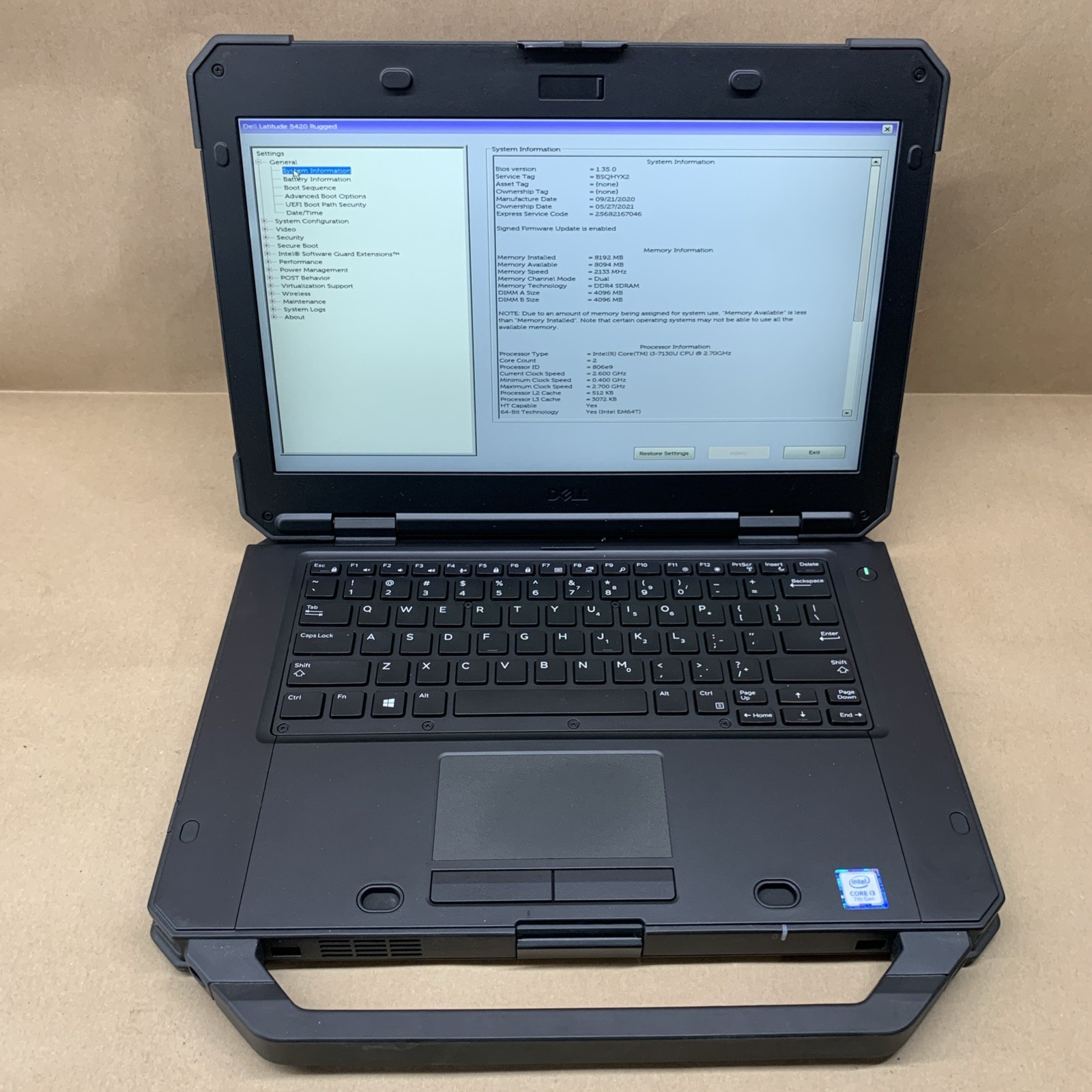 Dell Latitude Rugged 5420, Core i3-7130U @ 2.7GHz, 16GB RAM, No SSD, No OS
