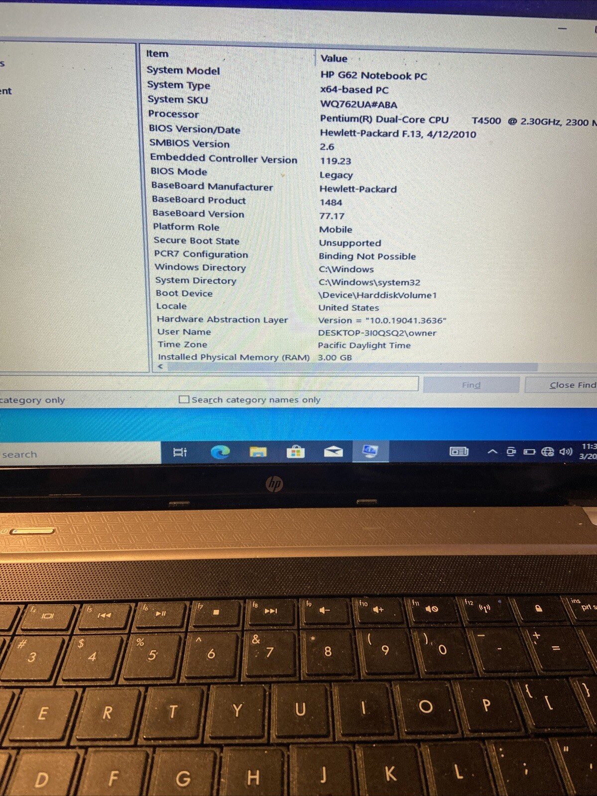 HP G62 15.6″ Laptop – Pentium T4500 @ 2.30GHz / 3GB Ram /500Gb HDD / Win10.