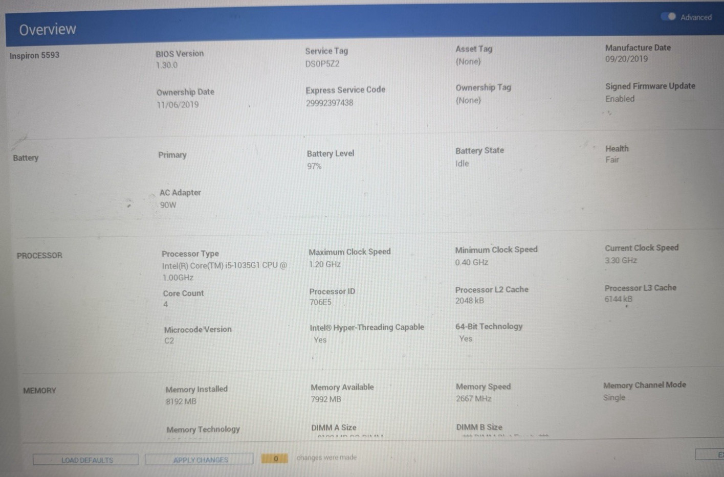 DELL INSPIRON 5593 i5-1035G1 8GB RAM & 500GB HDD | WIN 11 ~ CHARGER NOT INCLUDED
