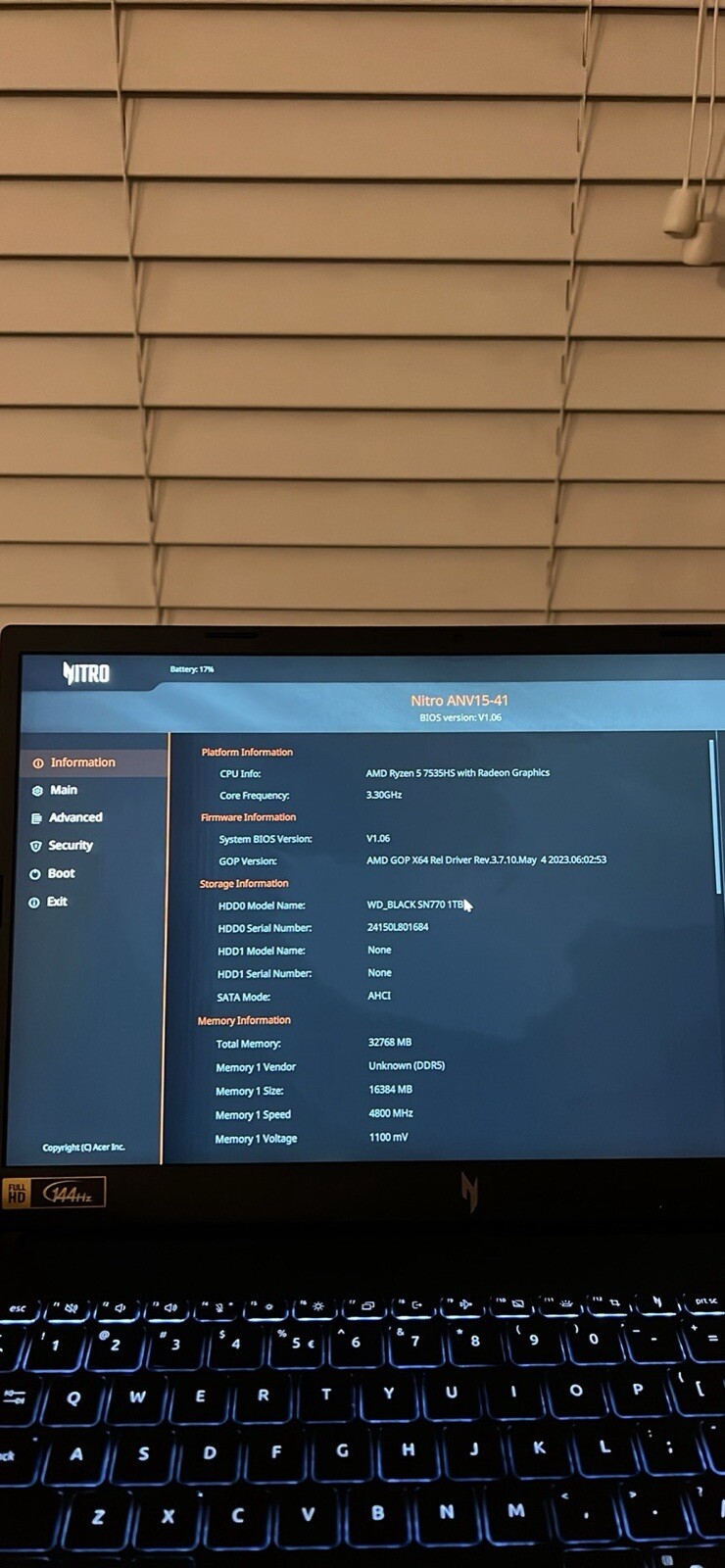Acer Nitro V5 Gaming Laptop 15.6″ 144Hz